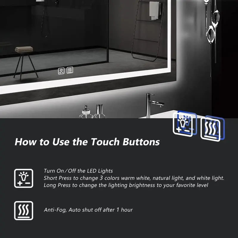 Deluxe Center Glow LED Bathroom Mirror (50+ in) - Adjustable Brightness and Color Temperature - Anti-Fog