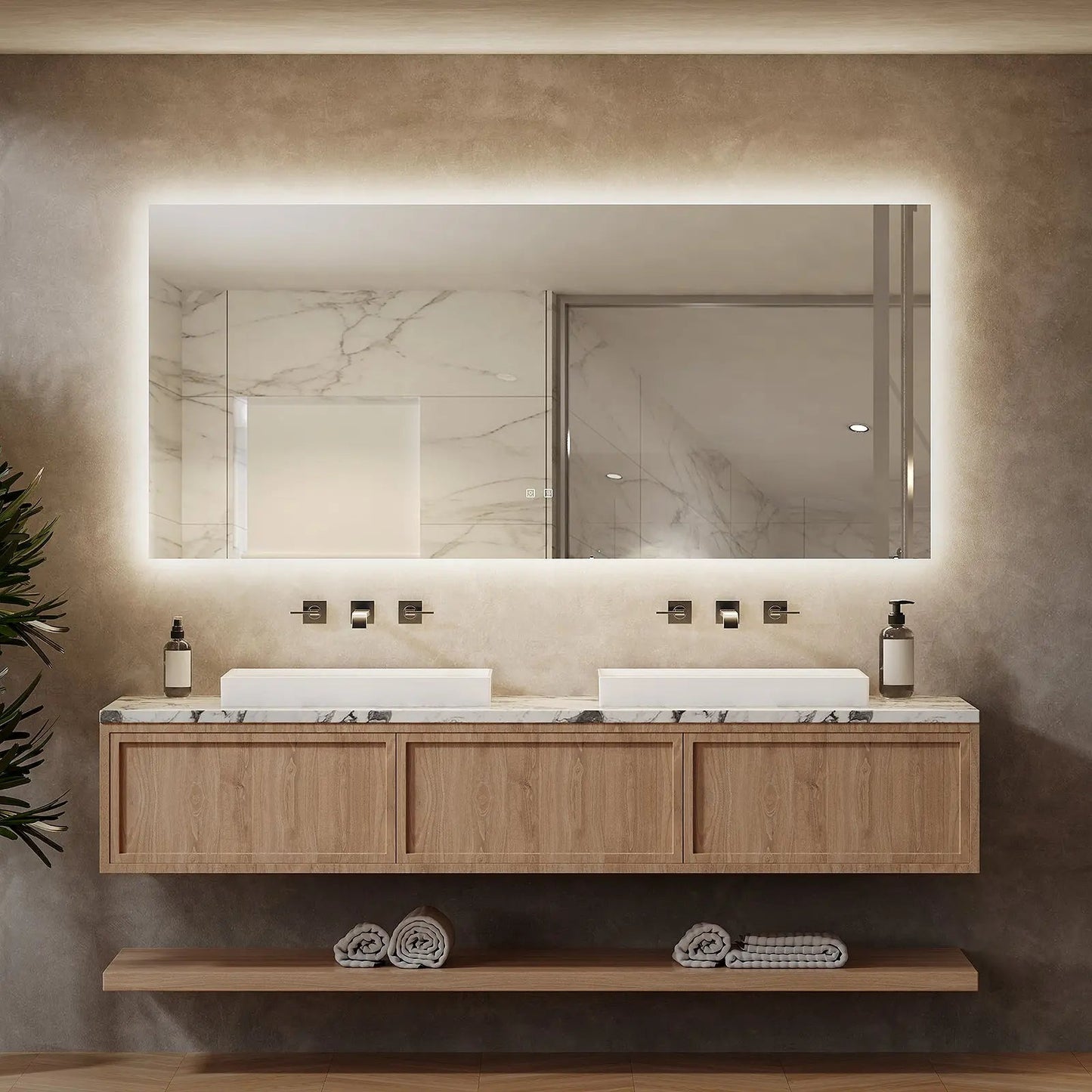 Deluxe Sleek Backlit LED Bathroom Mirror (50+ in) - Adjustable Brightness and Color Temperature - Anti-Fog