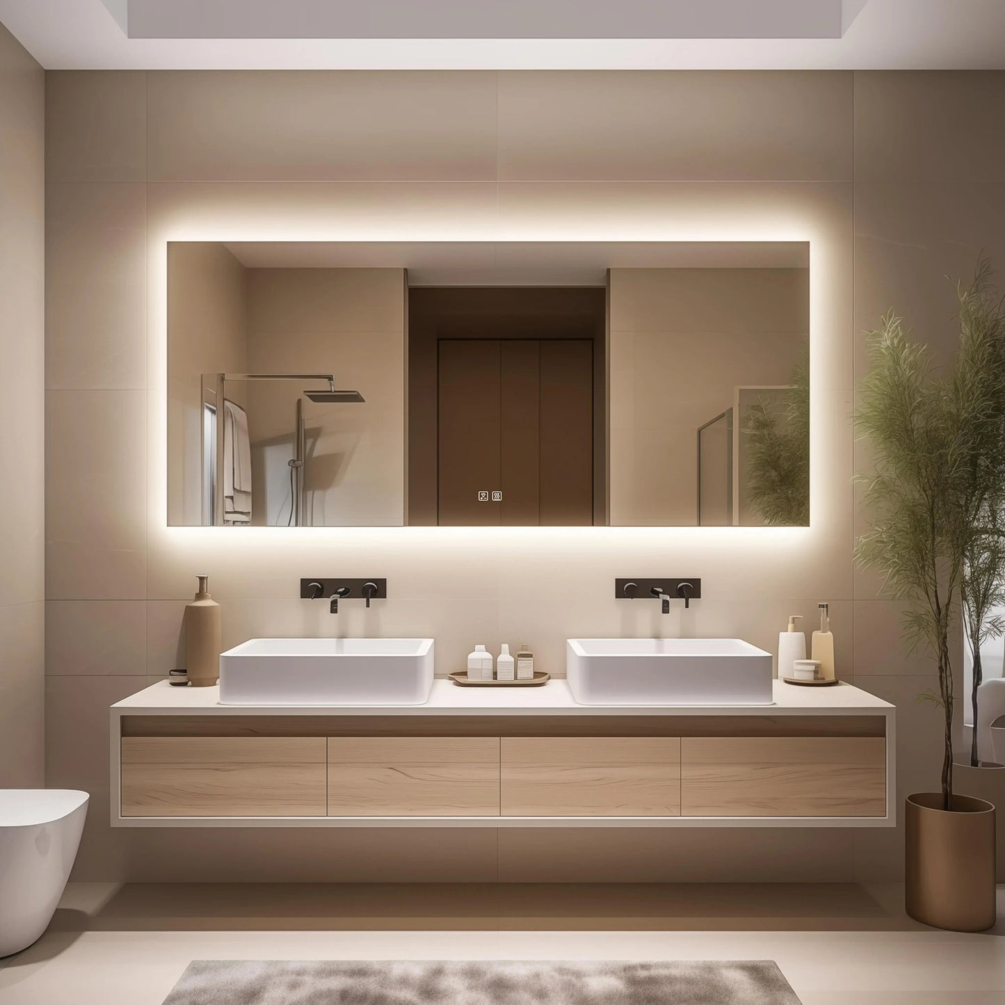 Deluxe Sleek Backlit LED Bathroom Mirror (50+ in) - Adjustable Brightness and Color Temperature - Anti-Fog