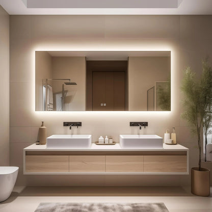 Deluxe Sleek Backlit LED Bathroom Mirror (50+ in) - Adjustable Brightness and Color Temperature - Anti-Fog