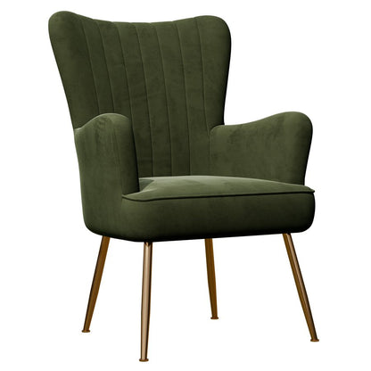Green Velvet with Gold Legs Mid-Century Modern Chair Floral Back (2-Pack)
