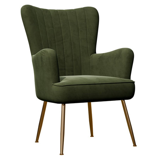 Green Velvet with Gold Legs Mid-Century Modern Chair Floral Back (2-Pack)