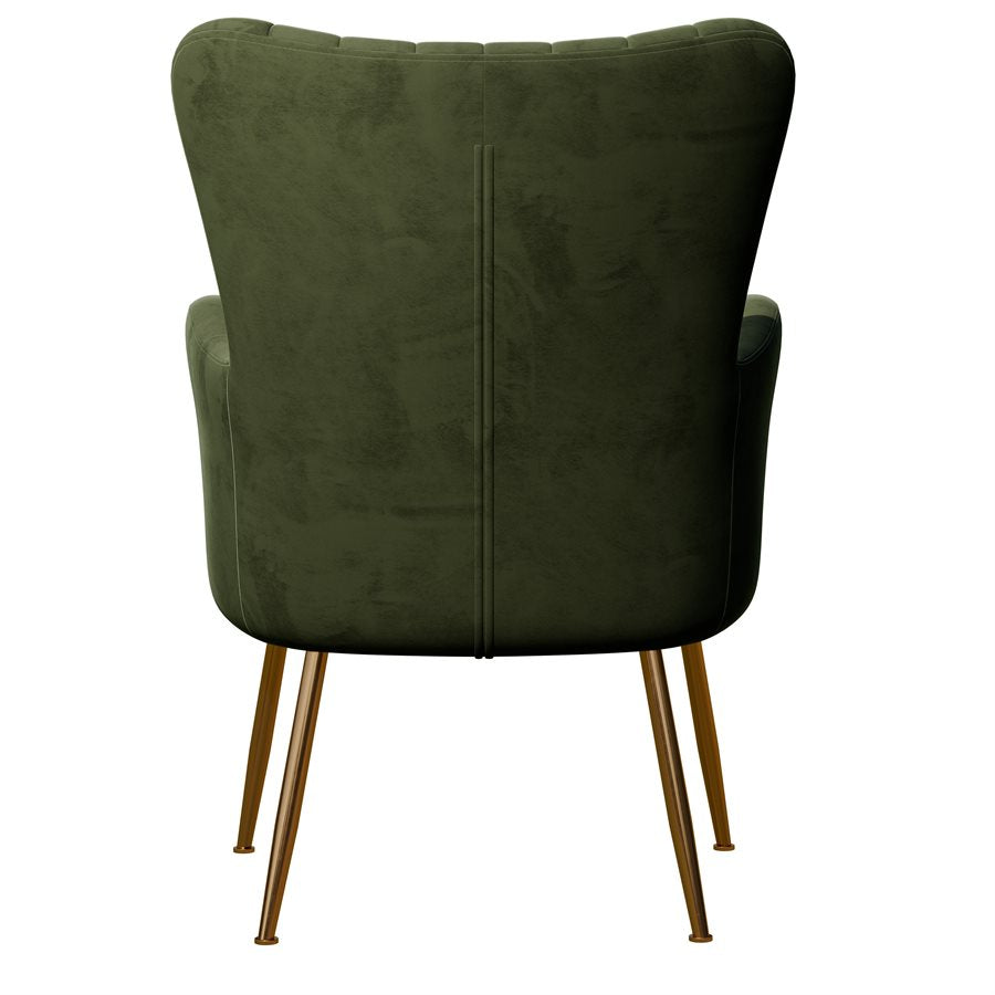 Green Velvet with Gold Legs Mid-Century Modern Chair Floral Back (2-Pack)