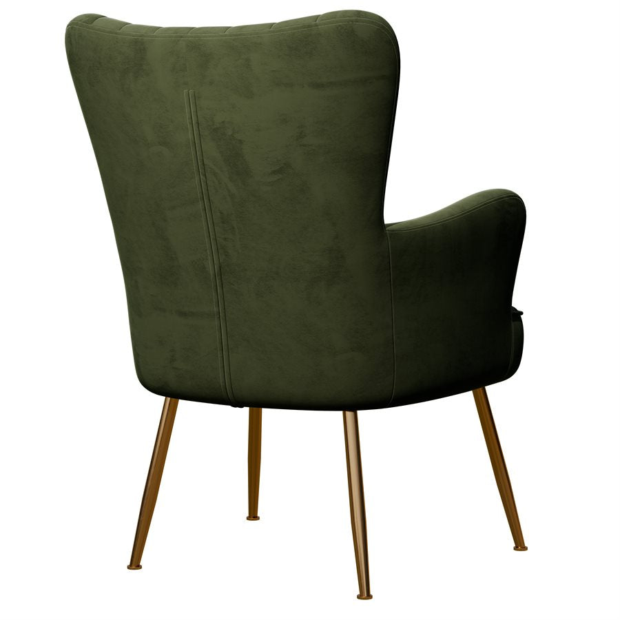 Green Velvet with Gold Legs Mid-Century Modern Chair Floral Back (2-Pack)