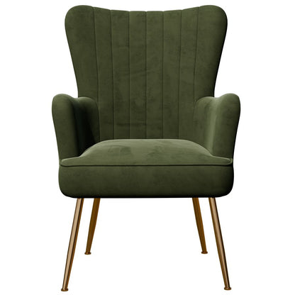 Green Velvet with Gold Legs Mid-Century Modern Chair Floral Back (2-Pack)