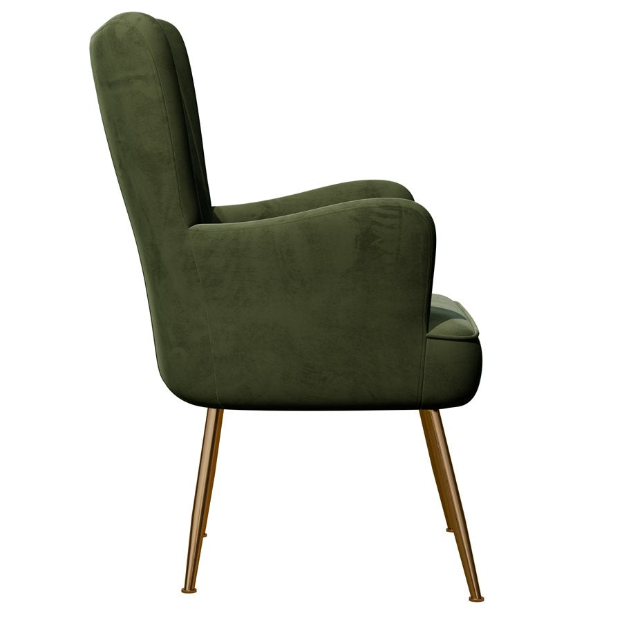 Green Velvet with Gold Legs Mid-Century Modern Chair Floral Back (2-Pack)