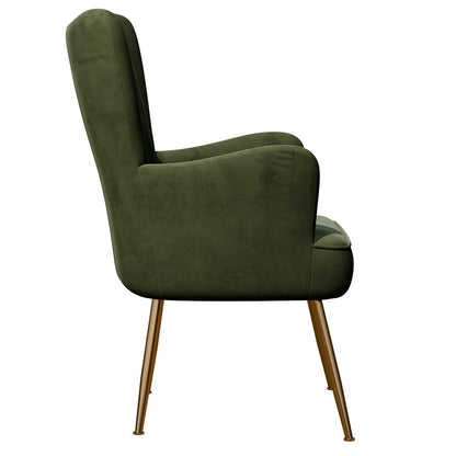 Green Velvet with Gold Legs Mid-Century Modern Chair Floral Back (2-Pack)