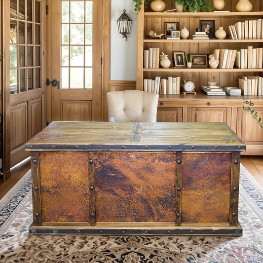 Rio Grande Copper Executive Desk | Handcrafted Wood with Copper Panels
