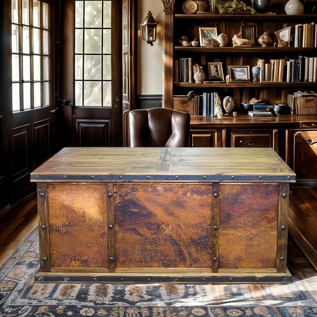 Rio Grande Copper Executive Desk | Handcrafted Wood with Copper Panels