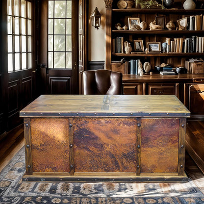 Rio Grande Copper Executive Desk | Handcrafted Wood with Copper Panels