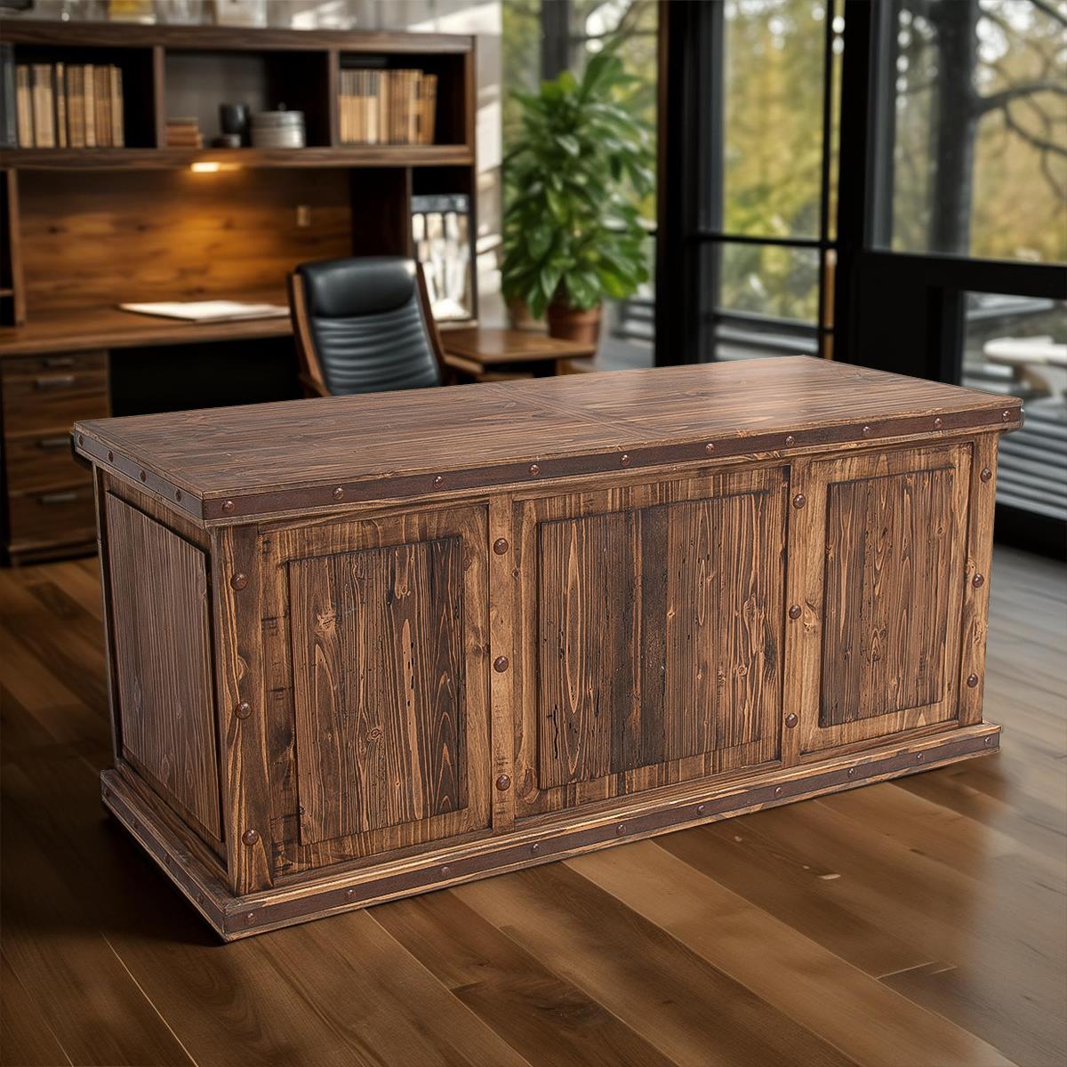 Santiago River Executive Desk – Solid Wood – Hand Crafted – Iron Trim