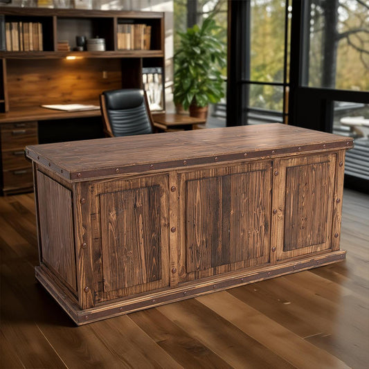 Santiago River Executive Desk – Solid Wood – Hand Crafted – Iron Trim