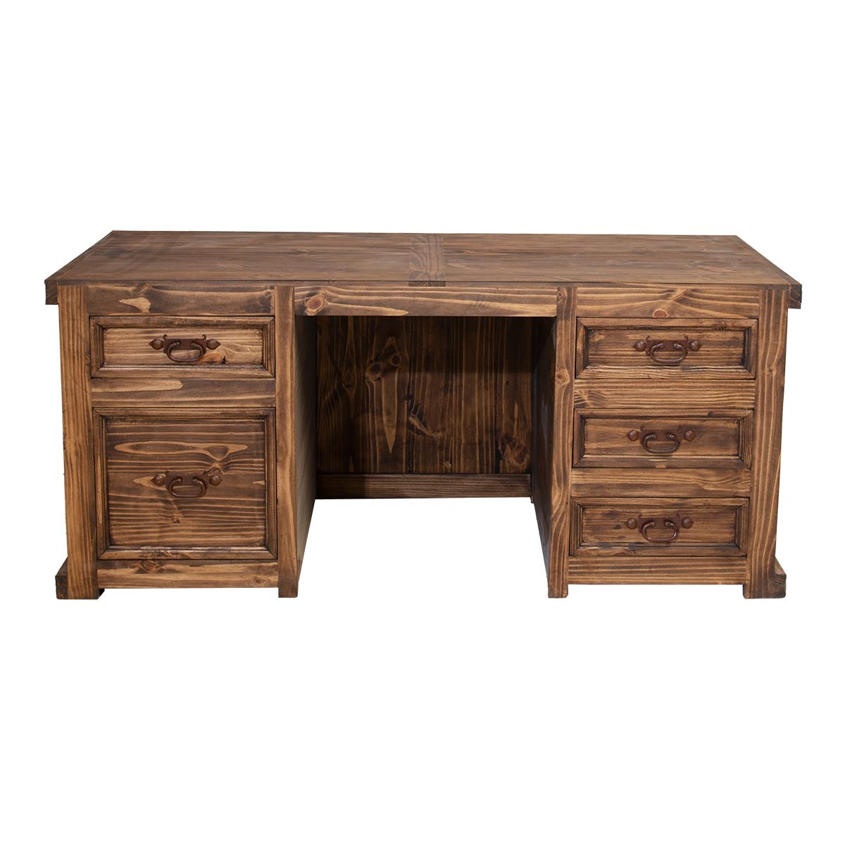 Santiago River Executive Desk – Solid Wood – Hand Crafted – Iron Trim