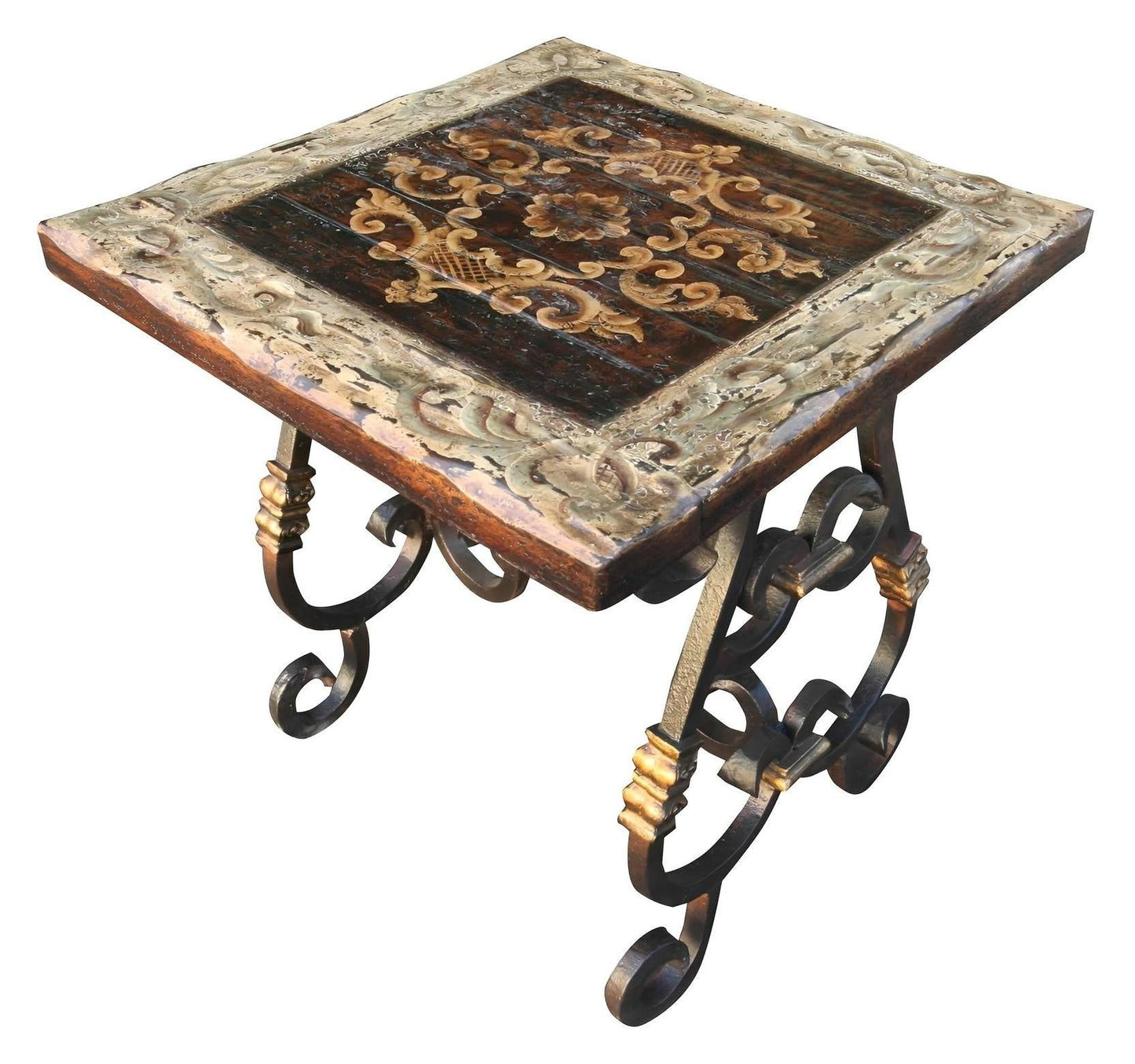 Oradour-sur-Glane End Tables (2-Pack), Dark Brown With Gilded Inlay And Metal Base