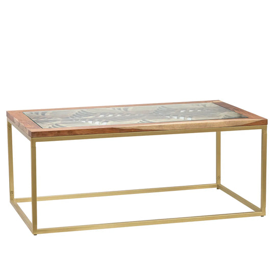 Ashwind Rectangular Laser Cut Acacia And Iron Cocktail or Coffee Table