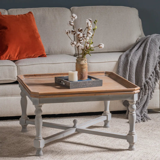 Devonshire Square Gray Wooden Cocktail or Coffee Table With Brown Top