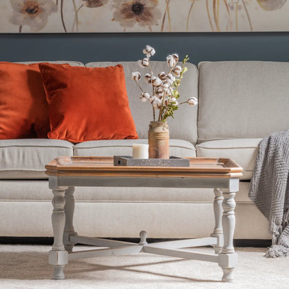 Devonshire Square Gray Wooden Cocktail or Coffee Table With Brown Top