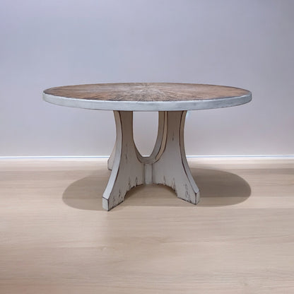 Barfleur Dining Table - Round, Weathered White, Three-arch Pedestal Base