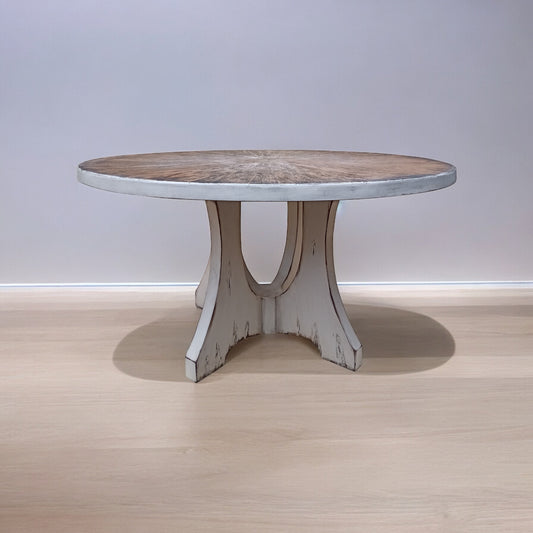 Barfleur Dining Table - Round, Weathered White, Three-arch Pedestal Base