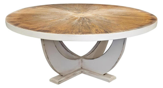 Saint-Bertrand Coffee Table - Round, Two-Tone, Circular Sculptural Pedestal Base with Distressed Finish