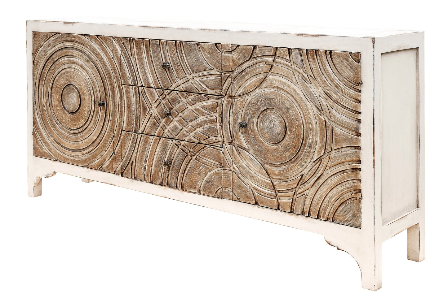 Pignerolles-Inspired Sunburst Buffet in Antique White, Lyon Dining Room Console Table