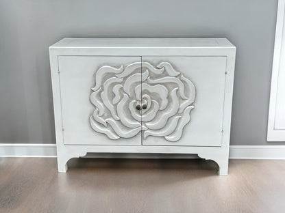 Laguiole Chest White, Hand Carved Floral Rose Motif On Doors, Matte Finish, Premium Hardware