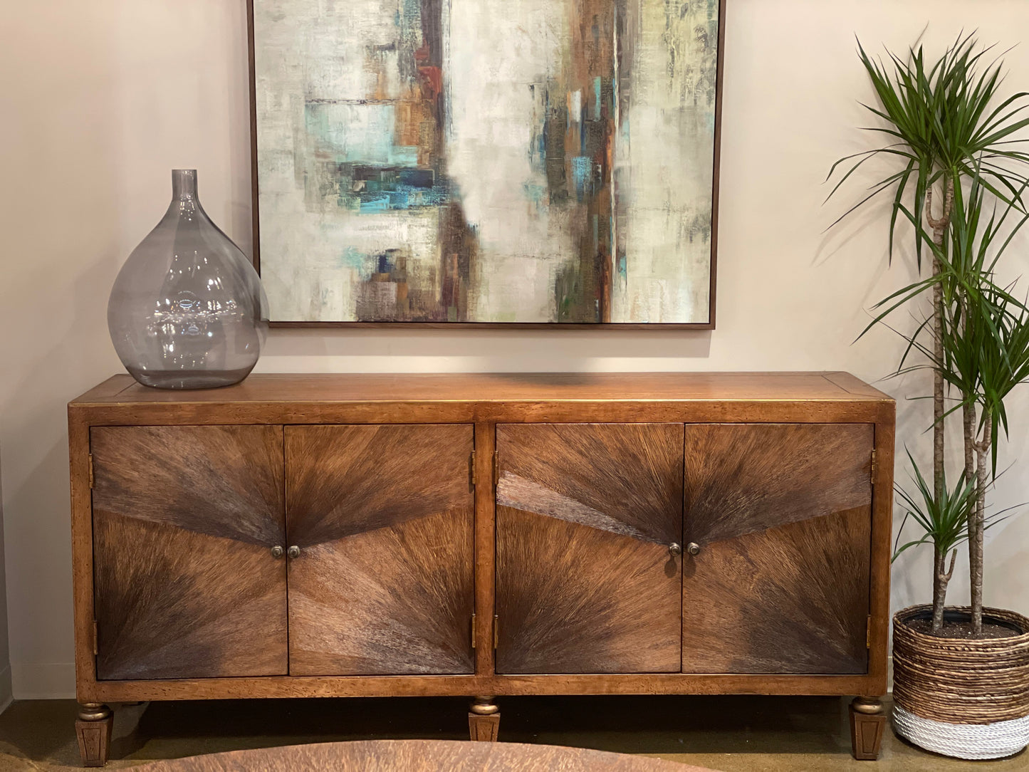 Perreux Cognac Walnut Dining Room Buffet Table - 79W x 19.5D x 36H