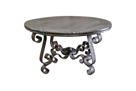 Château-Gontier Dining Table - Round, Antique Black, Hand-Forged Wrought-Iron Scroll Base