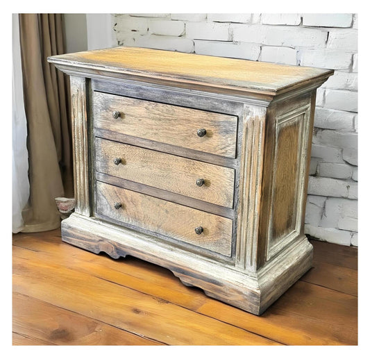 Jonzac Nightstands (2-Pack), Weathered Gray, Three-Drawer Rustic Farmhouse Nightstands With Knob Hardware