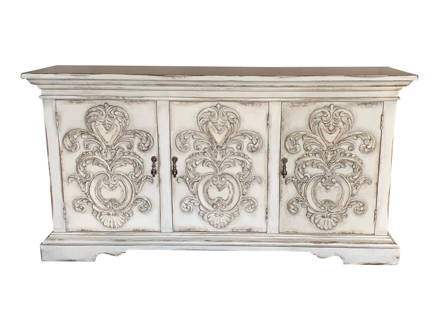 Porto Ivory Distressed Dining Room Buffet Table In Antique White Finish 23x85x44