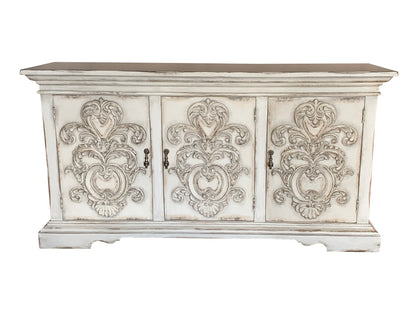 Porto Ivory Distressed Dining Room Buffet Table In Antique White Finish 23x85x44