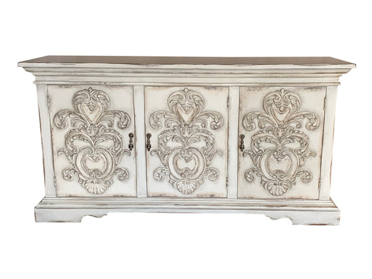 Porto Ivory Distressed Dining Room Buffet Table In Antique White Finish 23x85x44