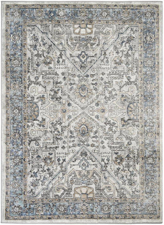 Firenze Area Rug Noble Ivory/Blue 7'10"x9'10" Traditional Design, Low-Profile 9mm pile height, Thin