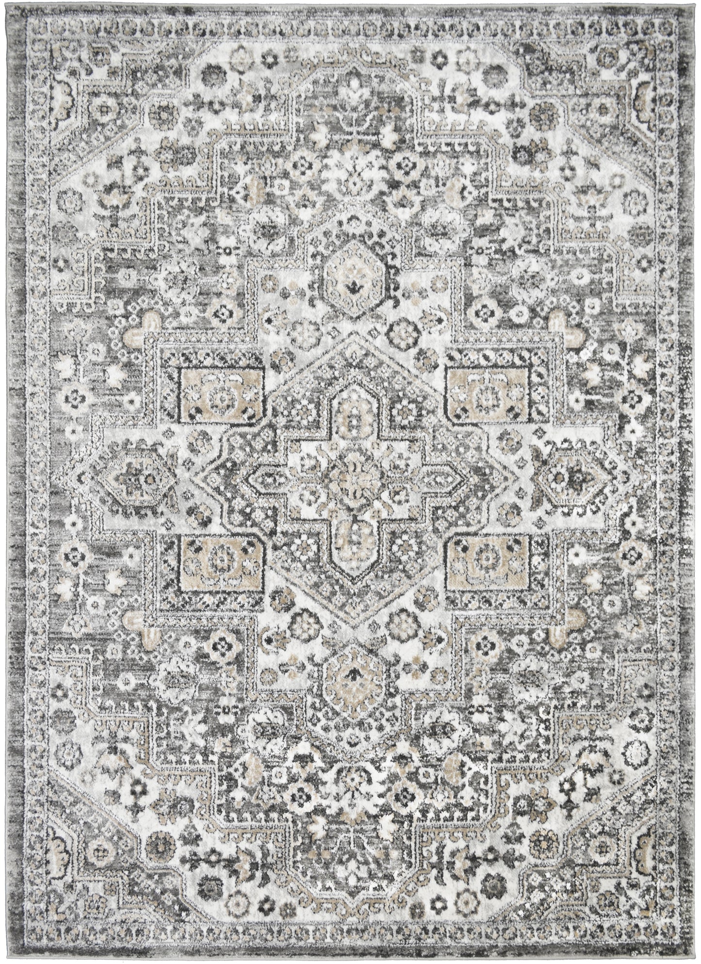 Firenze Area Rug Radiance Gray 7'10"x9'10" Traditional Design, Low-Profile 9mm pile height, Thin