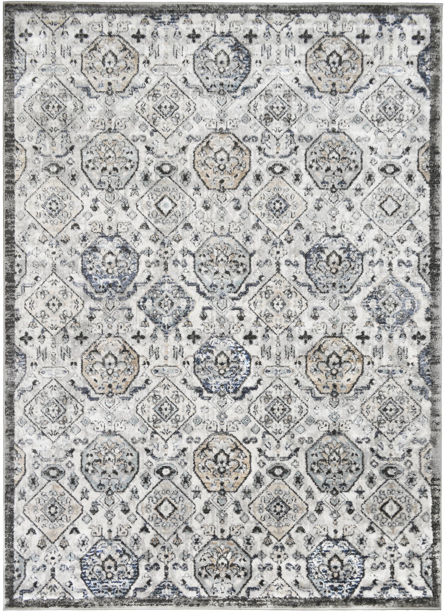 Firenze Area Rug Charlotte Ivory 7'10"x9'10" Traditional Design, Low-Profile 9mm pile height, Thin