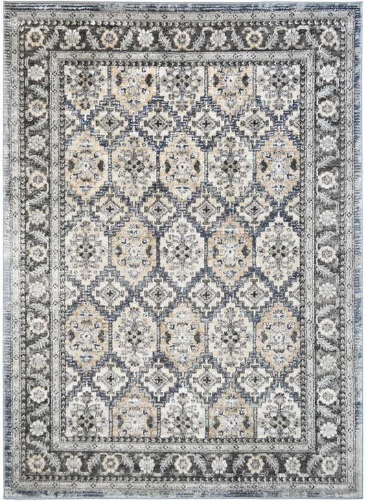 Firenze Area Rug Stately Blue 5'3"x7'3" Traditional Design, Low-Profile 9mm pile height, Thin