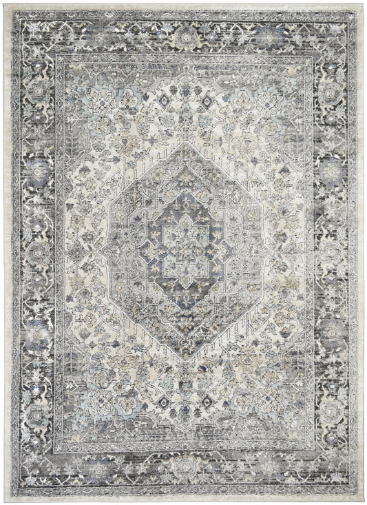 Firenze Area Rug Rosetta Ivory/Gray 5'3"x7'3" Traditional Design, Low-Profile 9mm pile height, Thin