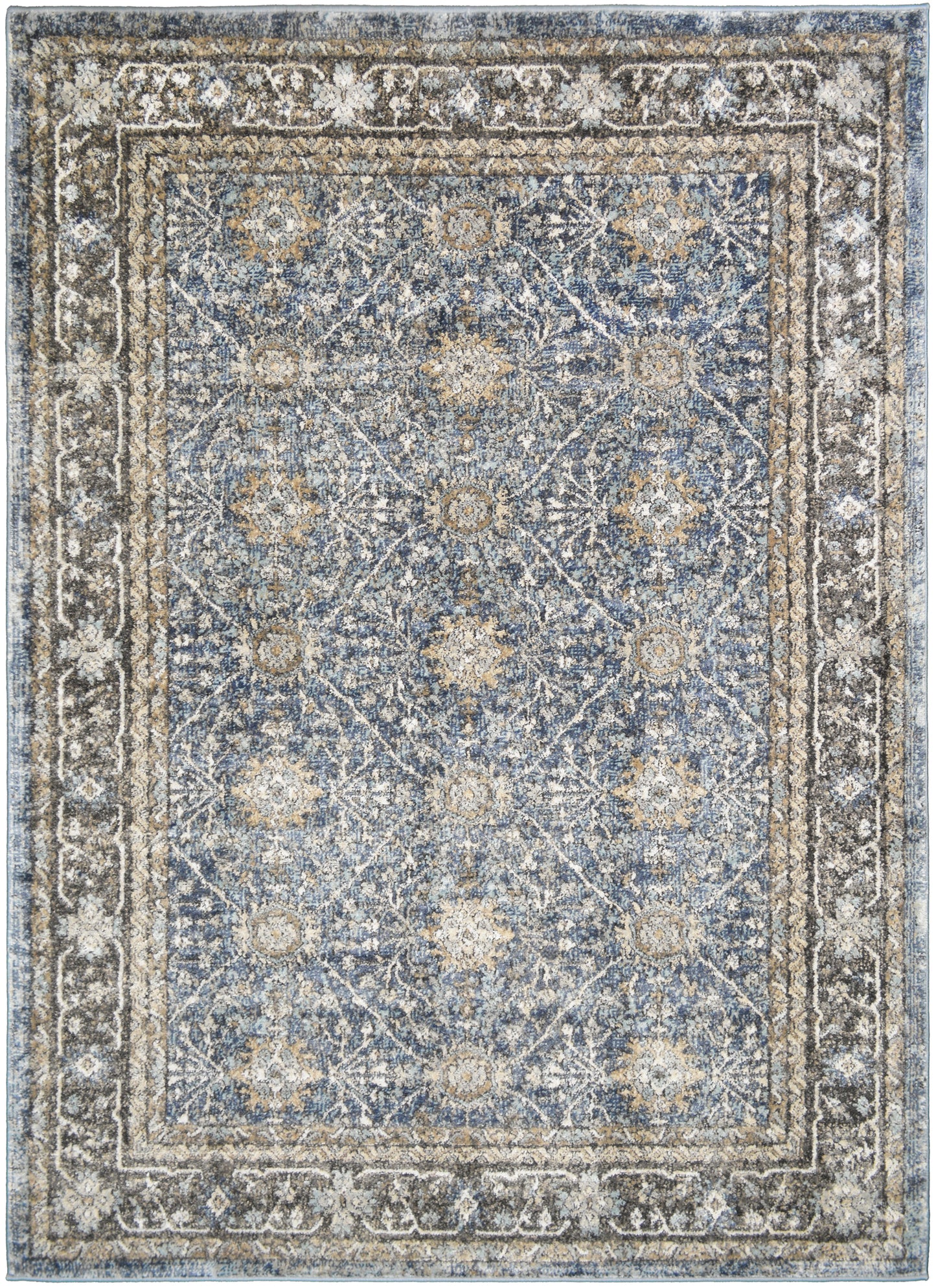 Firenze Area Rug Ava Blue 5'3"x7'3" Traditional Design, Low-Profile 9mm pile height, Thin
