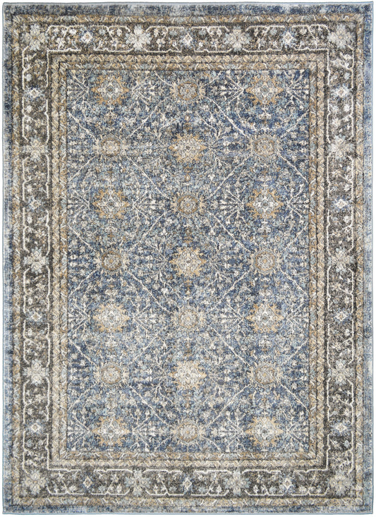 Firenze Area Rug Ava Blue 7'10"x9'10" Traditional Design, Low-Profile 9mm pile height, Thin