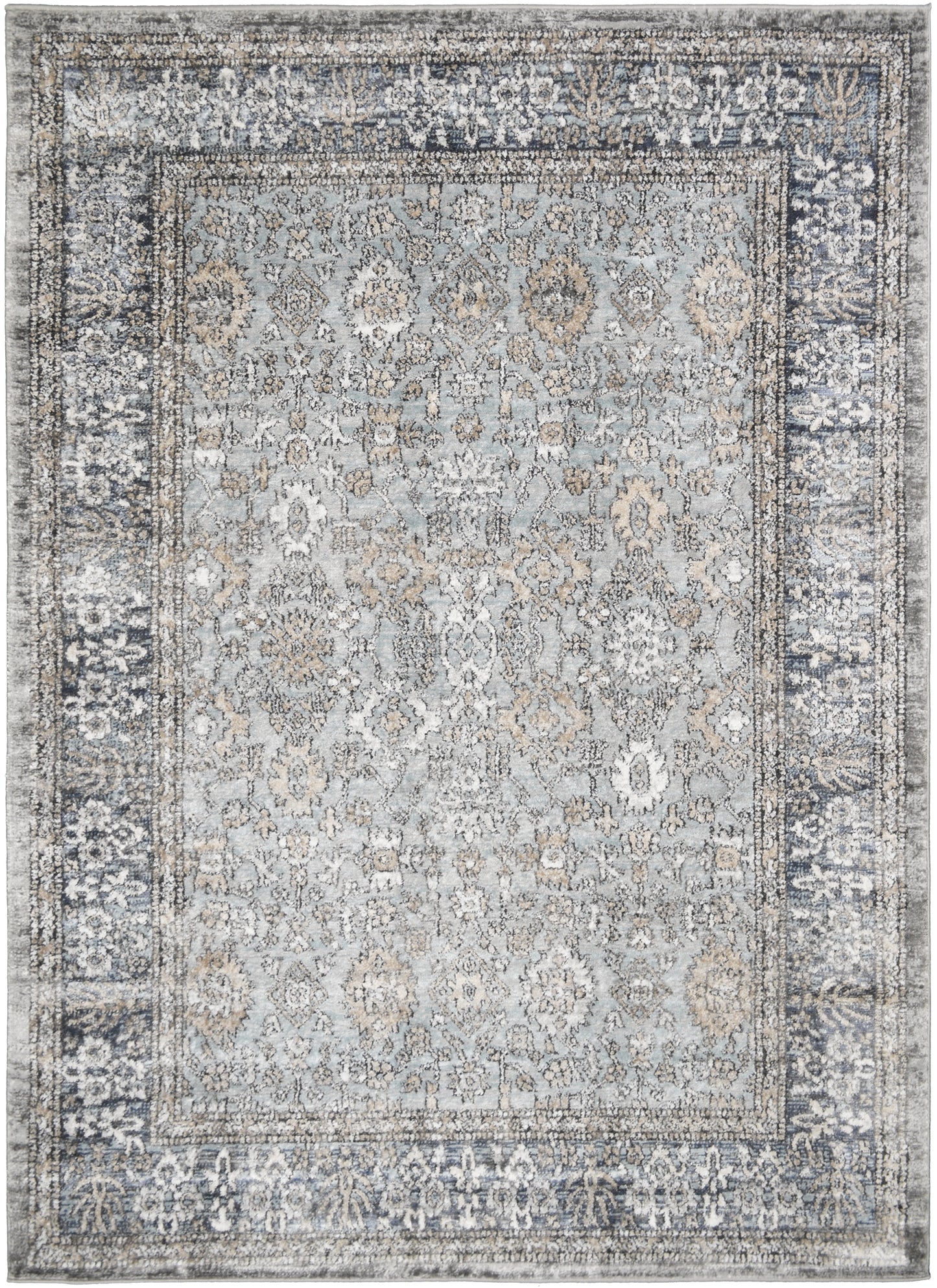 Firenze Area Rug Grandeur Blue 7'10"x9'10" Traditional Design, Low-Profile 9mm pile height, Thin
