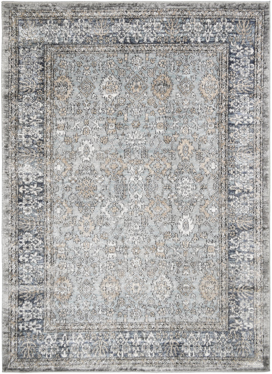 Firenze Area Rug Grandeur Blue 7'10"x9'10" Traditional Design, Low-Profile 9mm pile height, Thin