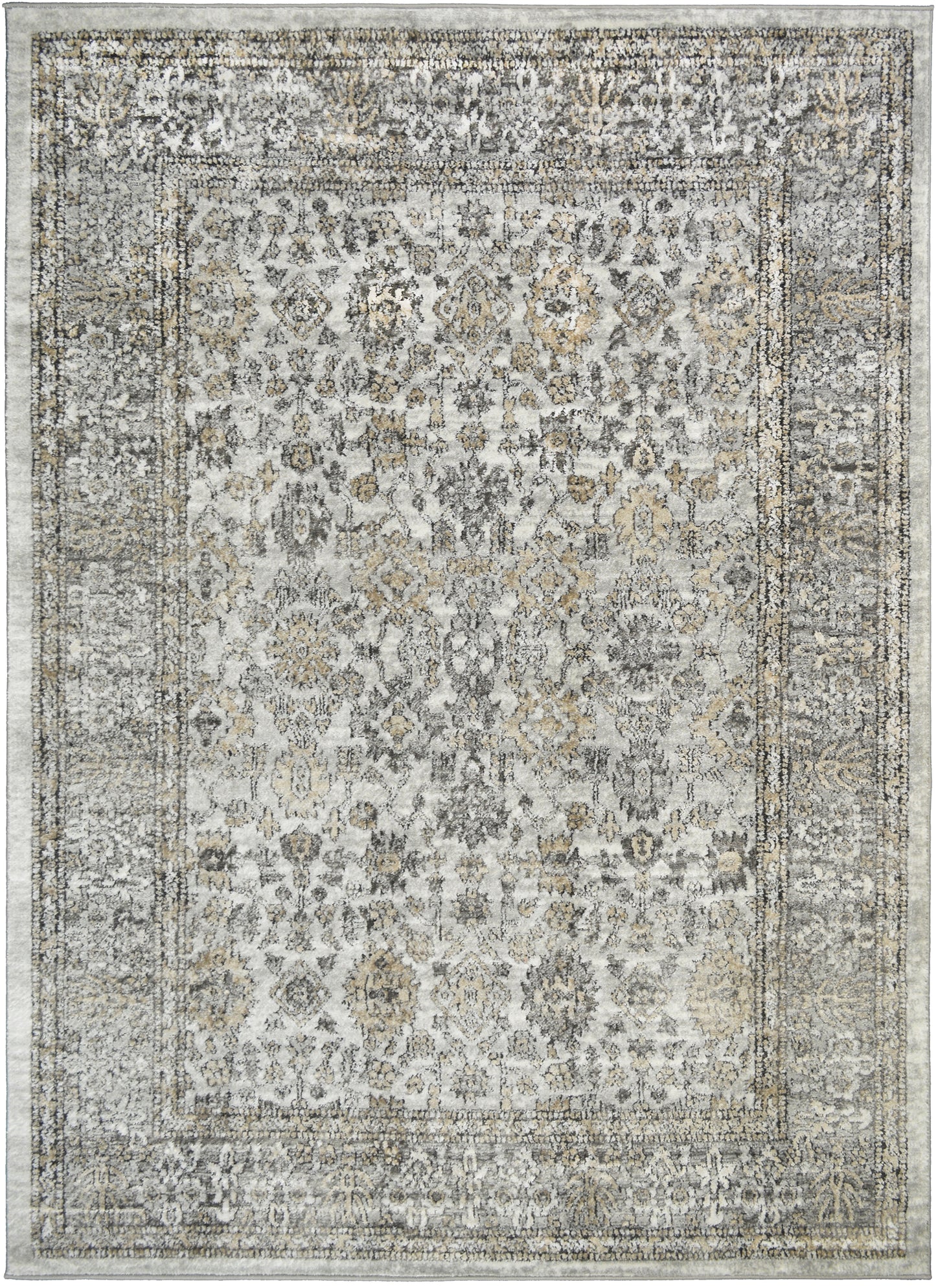 Firenze Area Rug Grandeur Ivory/Gray 5'3"x7'3" Traditional Design, Low-Profile 9mm pile height, Thin