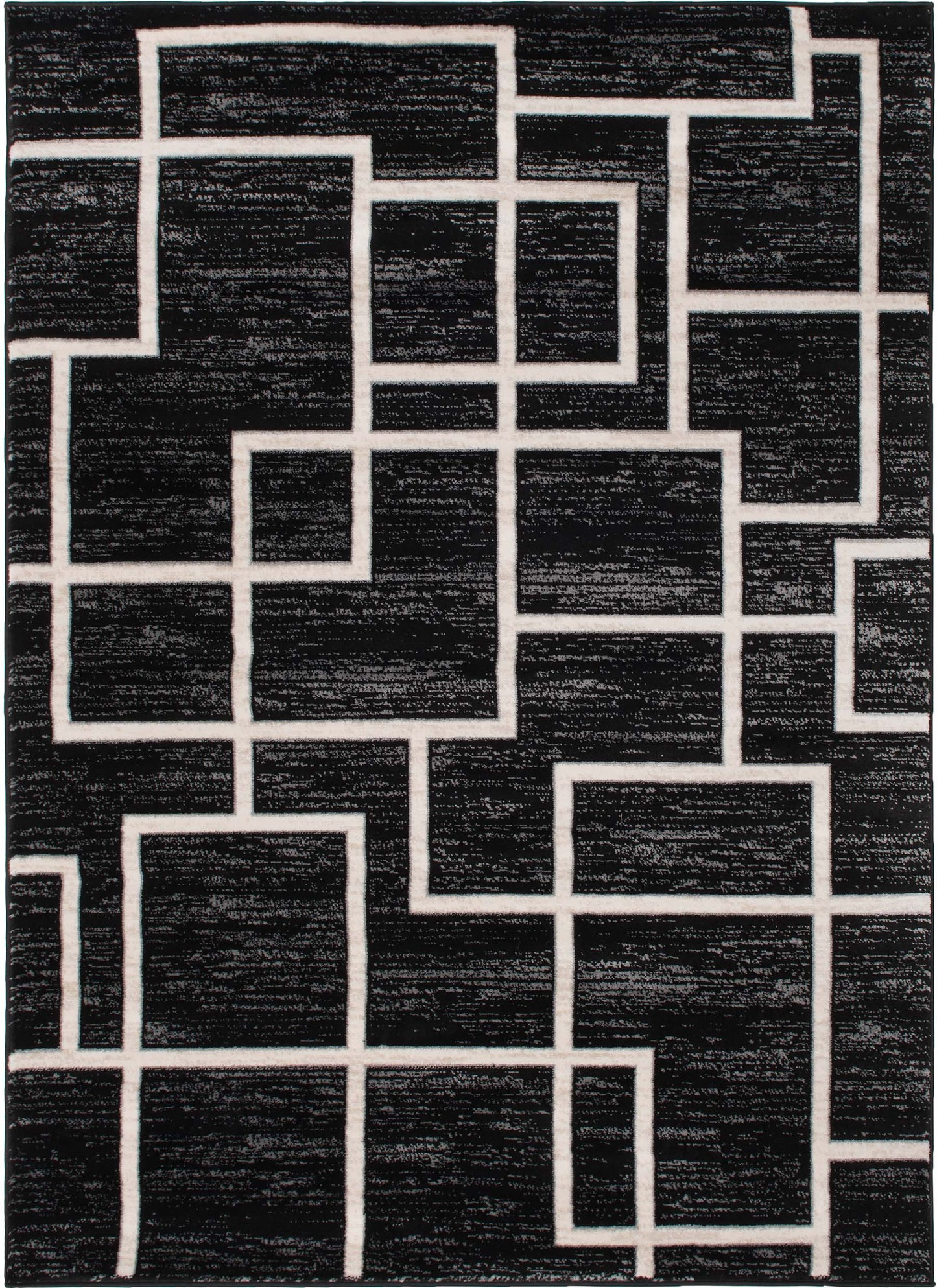 Galleria Area Rug Maze Black 7'10"x9'10" Contemporary, Geometric Design, 10mm pile height, Thin