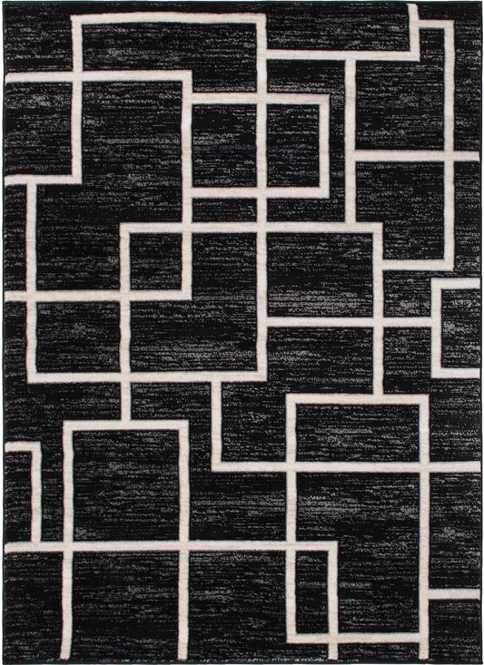 Galleria Area Rug Maze Black 7'10"x9'10" Contemporary, Geometric Design, 10mm pile height, Thin