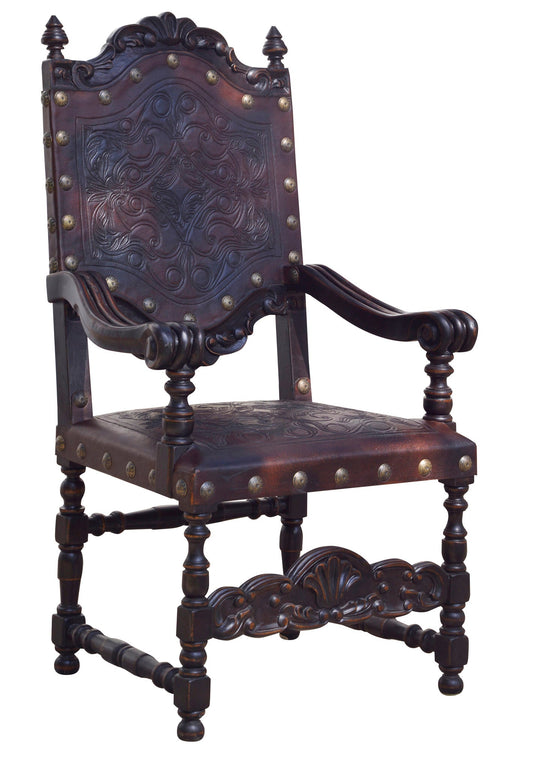 Talmont-sur-Gironde Dining Chairs (2-Pack), Dark Brown Leather Upholstery, Brass Studded Details