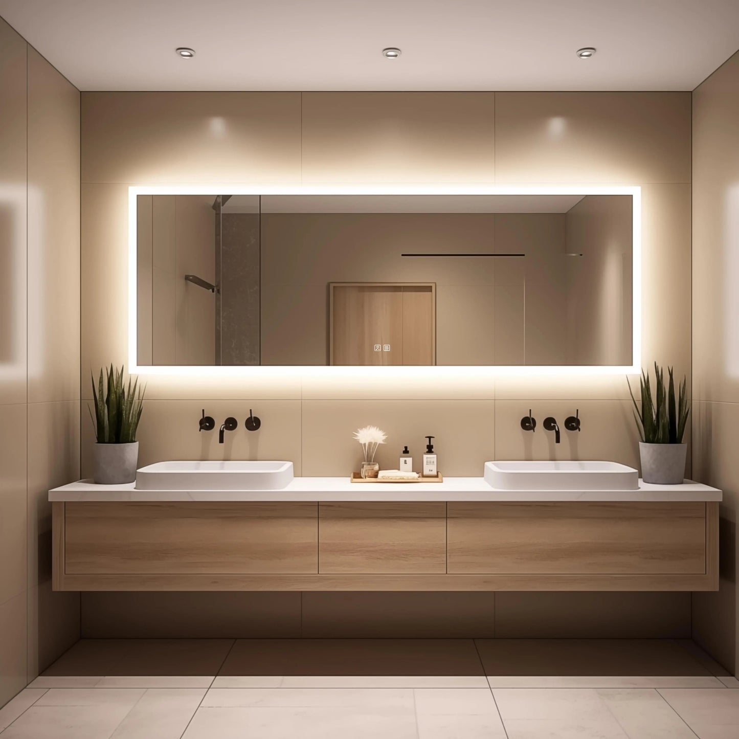 Edge Glow LED Bathroom Mirror (50+ in) - Adjustable Brightness and Color Temperature - Anti-Fog