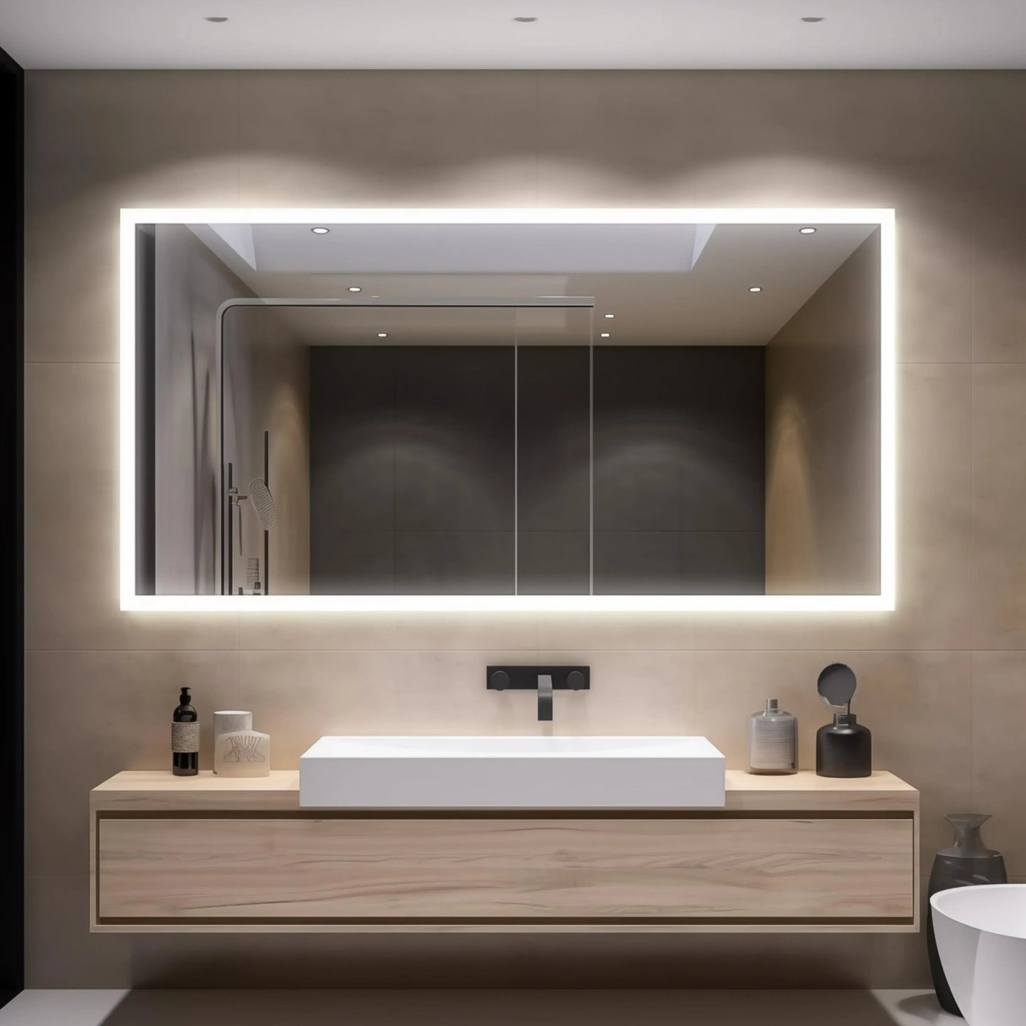 Edge Glow LED Bathroom Mirror (50+ in) - Adjustable Brightness and Color Temperature - Anti-Fog