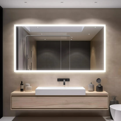 Edge Glow LED Bathroom Mirror (50+ in) - Adjustable Brightness and Color Temperature - Anti-Fog