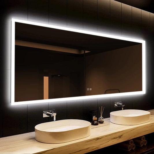Edge Glow LED Bathroom Mirror (50+ in) - Adjustable Brightness and Color Temperature - Anti-Fog