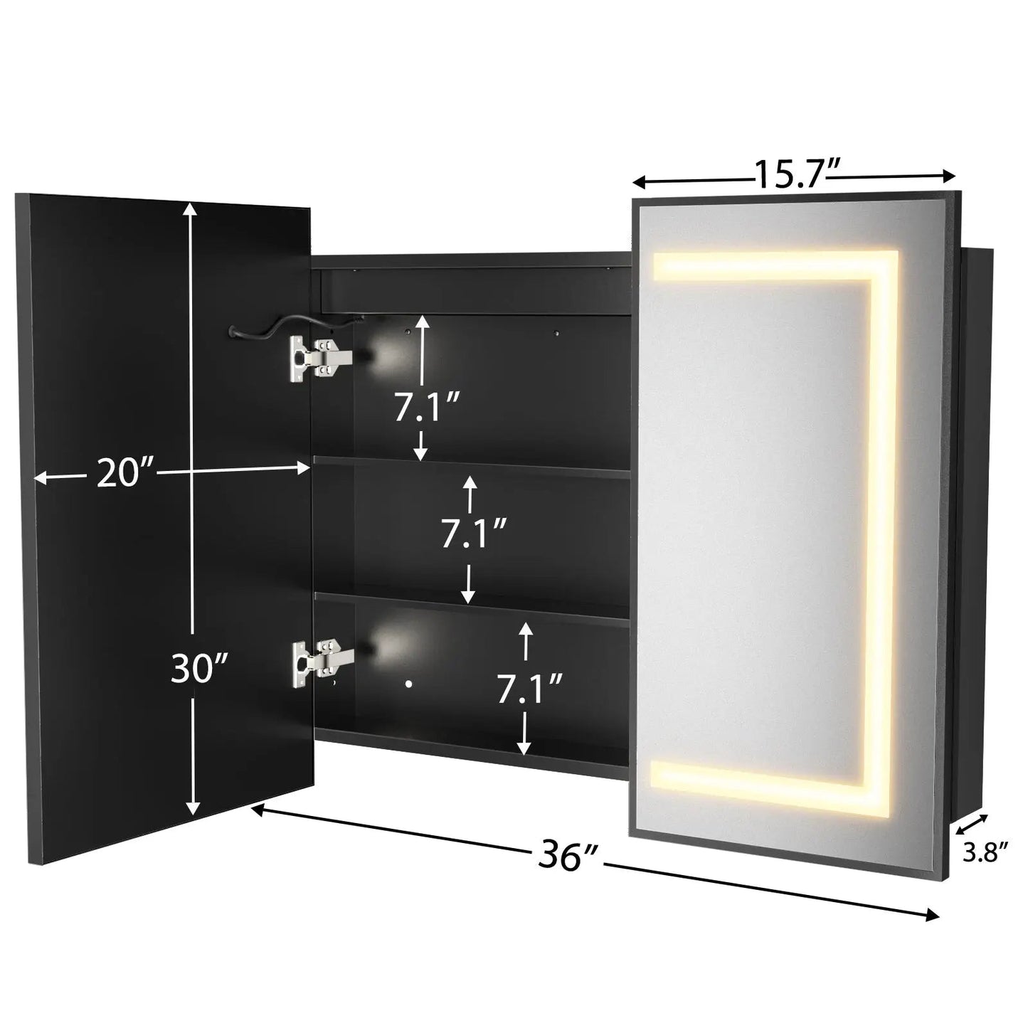 Framed Recessed Bathroom Vanity LED Mirror and Medicine Cabinet (30-40 in) - Adjustable Brightness and Color Temperature - Anti-Fog